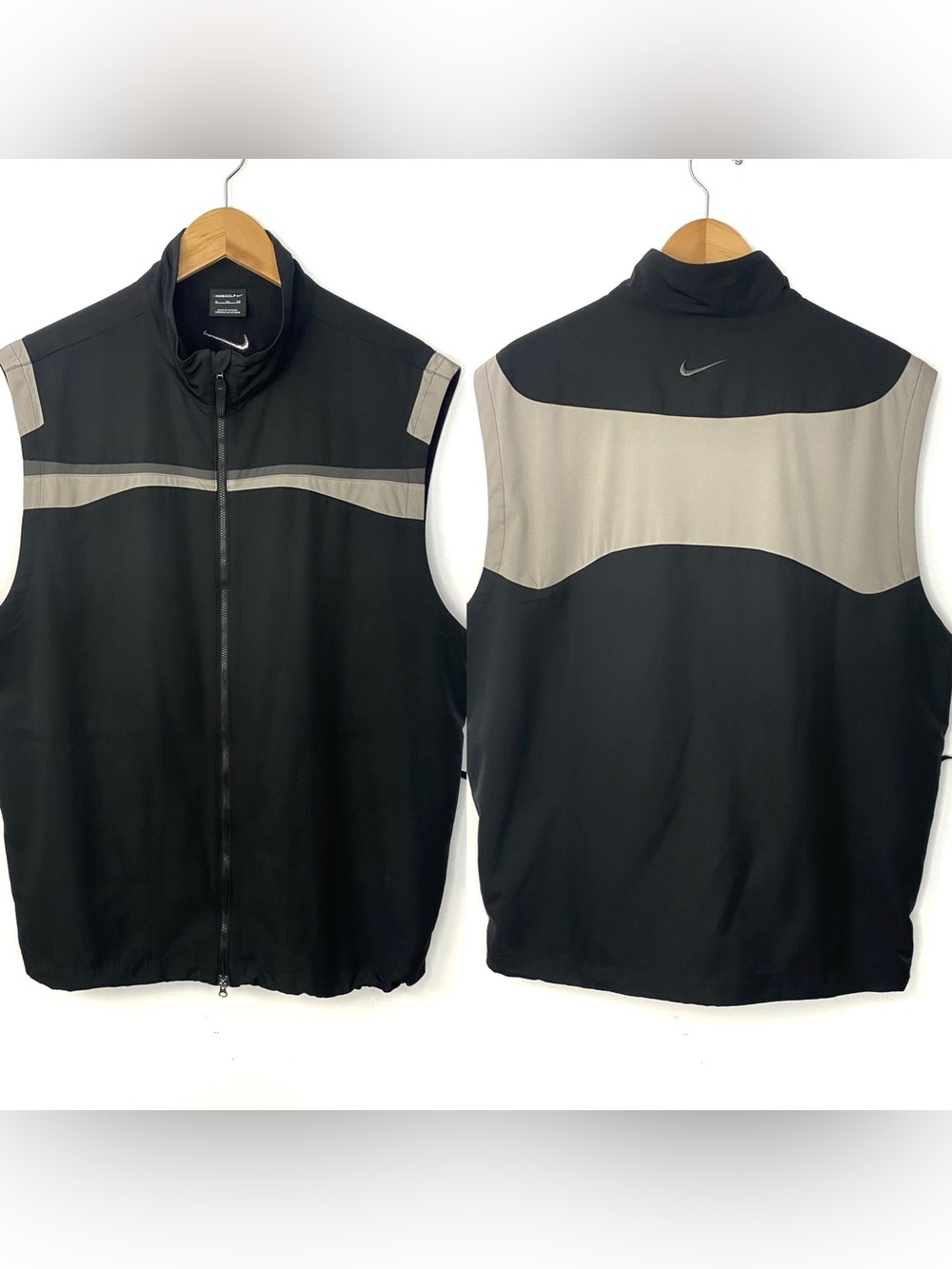 Vintage Y2K Nike Golf Mens Black & Gray Full Zip Lightweight Vest Jacket Size XL